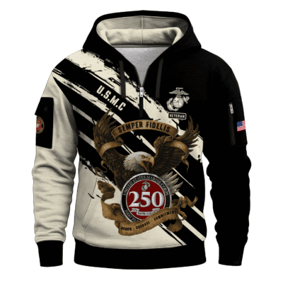 US MARINE 250th Years Of Service Quarter Zip Hoodie