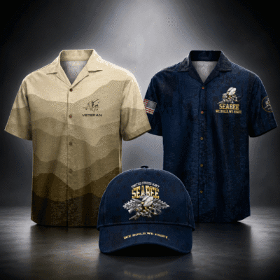 US NAVY SEABEES 2 Hawaiian + 1 Cap Bundle