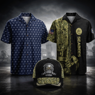 US NAVY SEABEES 2 Hawaiian + 1 Cap Bundle