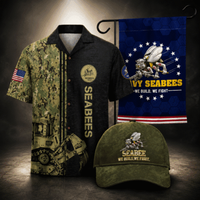 US NAVY SEABEES 1 Hawaiian + 1 Cap + 1 Branch Flag Bundle