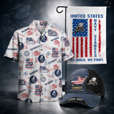 US NAVY SEABEES 1 Hawaiian + 1 Cap + 1 Branch Flag Bundle