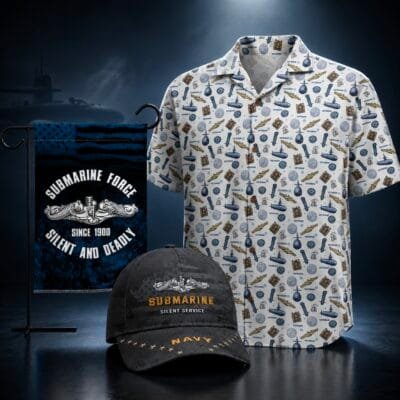 US NAVY SUBMARINE Hawaiian Shirt + Cap + Flag Bundle