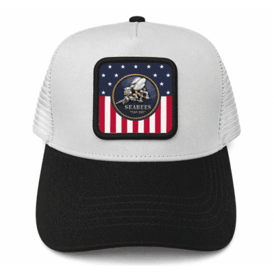 United States Navy Seabees - Leather Mesh Back Trucker Cap