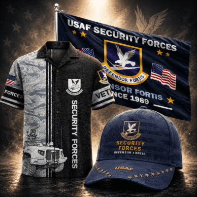 US AIR FORCE SECURITY FORCES (DEFENDERS) 1 Hawaiian + 1 Cap + 1 Branch Flag Bundle