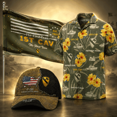 US ARMY 1ST CAVALRY DIVISION 1 Hawaiian + 1 Cap + 1 Branch Flag Bundle