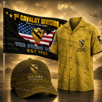 US ARMY 1ST CAVALRY DIVISION 1 Hawaiian + 1 Cap + 1 Branch Flag Bundle