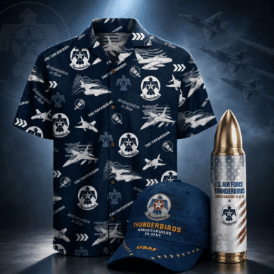 US AIR FORCE THUNDERBIRDS 1 Hawaiian + 1 Cap + 1 Tumbler Bundle