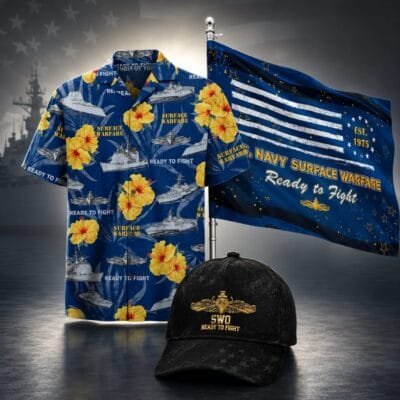 US NAVY SURFACE WARFARE 1 Hawaiian + 1 Cap + 1 Branch Flag Bundle