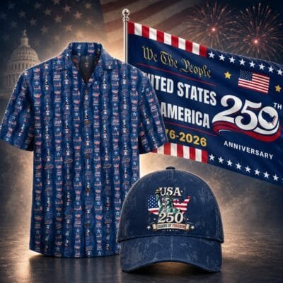 AMERICA 250 1 Hawaiian + 1 Cap + 1 Flag Bundle