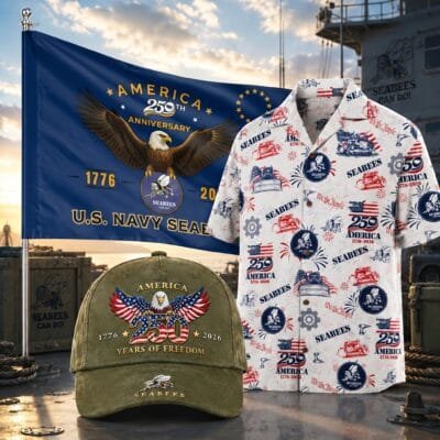 US NAVY SEABEES 1 Hawaiian + 1 Cap + 1 Flag Bundle